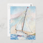 Zeilboot bij Zee Fine Art Waterverf Painting Briefkaart (Voorkant / Achterkant)
