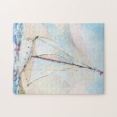 Zeilboot bij Zee Fine Art Waterverf Painting Legpuzzel (Horizontaal)