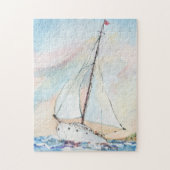 Zeilboot bij Zee Fine Art Waterverf Painting Legpuzzel (Verticaal)