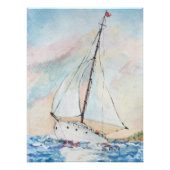 Zeilboot bij Zee Fine Art Waterverf Painting Poster (Voorkant)