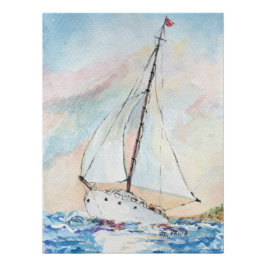Zeilboot bij Zee Fine Art Waterverf Painting Poster