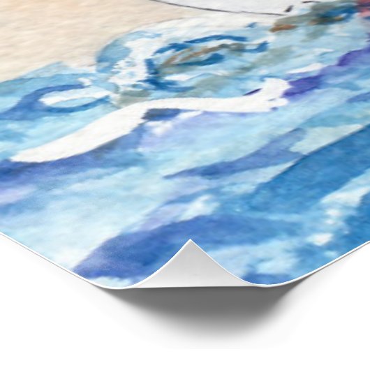 Zeilboot bij Zee Fine Art Waterverf Painting Poster (Hoek)