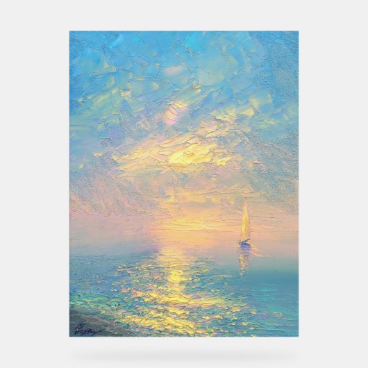 Zeilboot bij zonsondergang acryl bord (Voorkant)