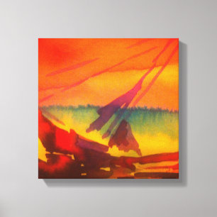 zeilboot bij zonsondergang canvas afdruk