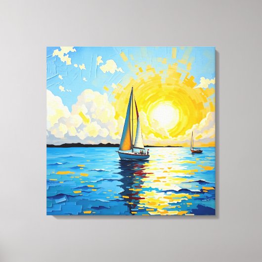 Zeilboot bij zonsondergang canvas afdruk (Voorkant)