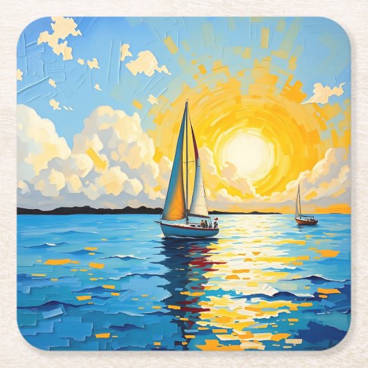 Zeilboot bij zonsondergang kartonnen onderzetters (Voorkant)