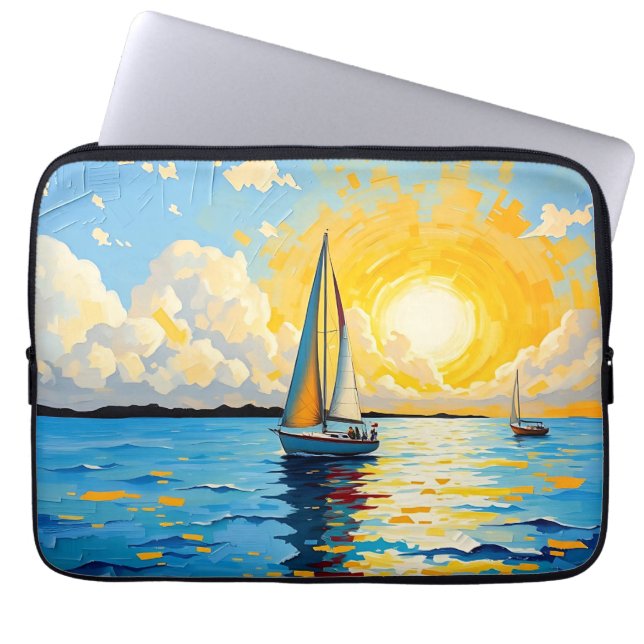 Zeilboot bij zonsondergang laptop sleeve (Voorkant)