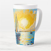 Zeilboot bij zonsondergang latte mok (Rechterhoek)