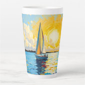 Zeilboot bij zonsondergang latte mok (Voorkant)