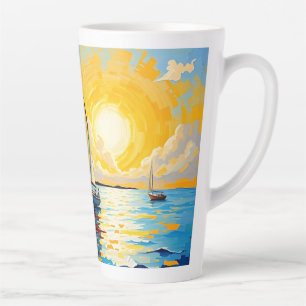 Zeilboot bij zonsondergang latte mok