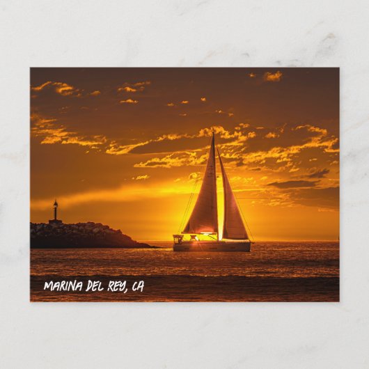 Zeilboot bij zonsondergang - Marina Del Rey, CA Briefkaart (Voorkant)