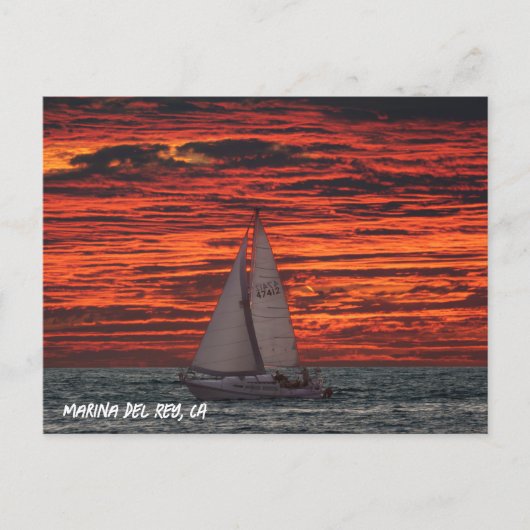 Zeilboot bij zonsondergang - Marina Del Rey, CA Briefkaart (Voorkant)