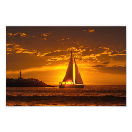 Zeilboot bij zonsondergang - Marina Del Rey, CA Foto Afdruk