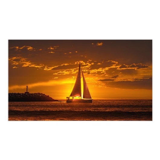 Zeilboot bij zonsondergang - Marina Del Rey, CA Foto Afdruk (Voorkant)