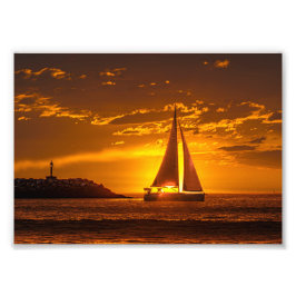 Zeilboot bij zonsondergang - Marina Del Rey, CA Foto Afdruk