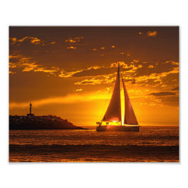 Zeilboot bij zonsondergang - Marina Del Rey, CA Foto Afdruk