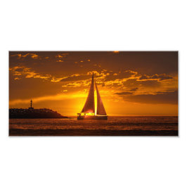 Zeilboot bij zonsondergang - Marina Del Rey, CA Foto Afdruk