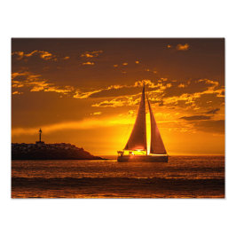 Zeilboot bij zonsondergang - Marina Del Rey, CA Foto Afdruk
