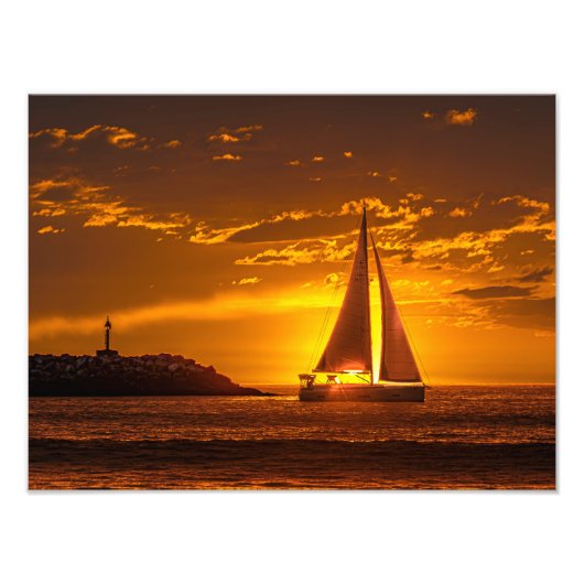 Zeilboot bij zonsondergang - Marina Del Rey, CA Foto Afdruk (Voorkant)