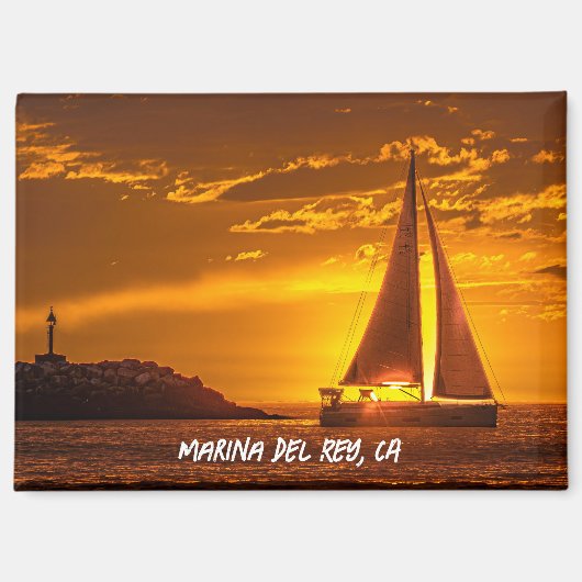 Zeilboot bij zonsondergang - Marina Del Rey, CA  Magneet (Voorkant)