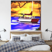 Zeilboot bij zonsondergang met levendige lucht canvas afdruk (Insitu (Slaapkamer))