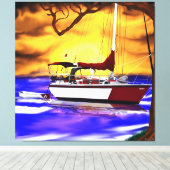 Zeilboot bij zonsondergang met levendige lucht canvas afdruk (Insitu (Houten vloer))