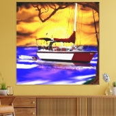Zeilboot bij zonsondergang met levendige lucht canvas afdruk (Insitu (Woonkamer))