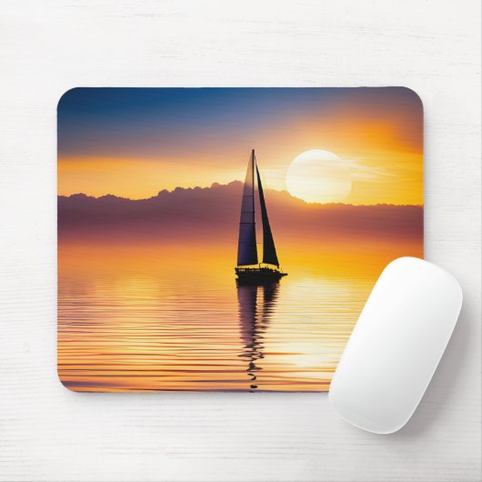 Zeilboot bij zonsondergang muismat (Met muis)