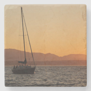 Zeilboot bij zonsondergang op de Puget Sound Stenen Onderzetter