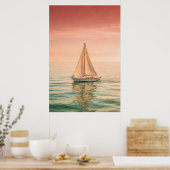 Zeilboot bij zonsondergang op rustig water poster (Keuken)