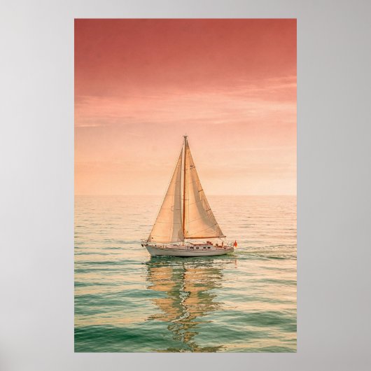 Zeilboot bij zonsondergang op rustig water poster (Voorkant)