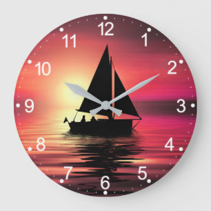 Zeilboot bij zonsondergang op zee Kunst ontwerp Grote Klok