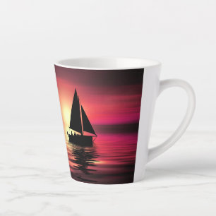 Zeilboot bij zonsondergang op zee Kunst ontwerp Latte Mok