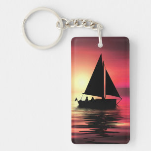 Zeilboot bij zonsondergang op zee Kunst ontwerp Sleutelhanger