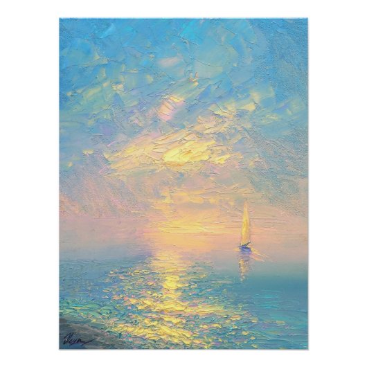 Zeilboot bij zonsondergang perfect poster (Voorkant)