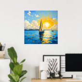 Zeilboot bij zonsondergang poster (Thuiskantoor)