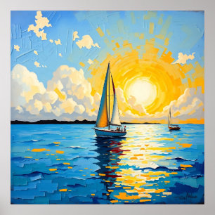 Zeilboot bij zonsondergang poster