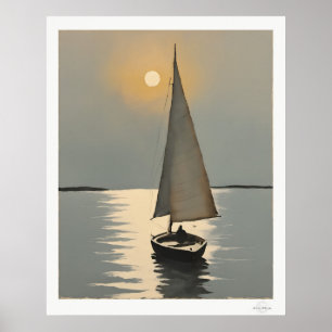 Zeilboot bij zonsondergang Poster