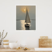 Zeilboot bij zonsondergang Poster (Keuken)
