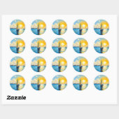 Zeilboot bij zonsondergang ronde sticker (Vel)