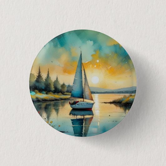 zeilboot bij zonsondergang schilderij ronde button 3,2 cm (Voorkant)