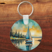 zeilboot bij zonsondergang schilderij sleutelhanger (Voorkant)