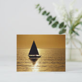 Zeilboot bij zonsondergang, sloop briefkaart (Staand voorkant)