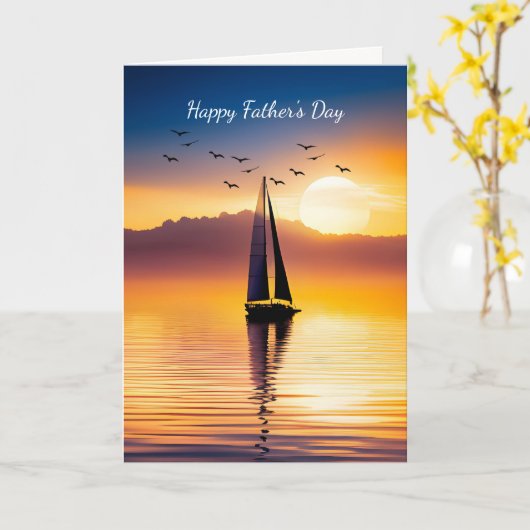 Zeilboot bij zonsondergang Vaderdag Kaart (Gele Bloem)