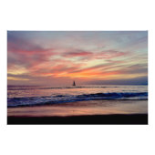 Zeilboot bij zonsondergang - Venice Beach, CA Foto Afdruk (Voorkant)