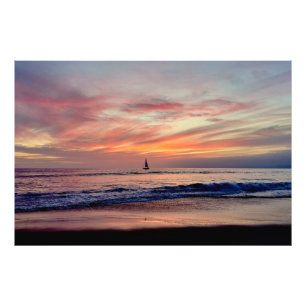 Zeilboot bij zonsondergang - Venice Beach, CA Foto Afdruk