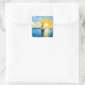 Zeilboot bij zonsondergang vierkante sticker (Tas)