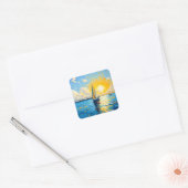 Zeilboot bij zonsondergang vierkante sticker (Envelop)