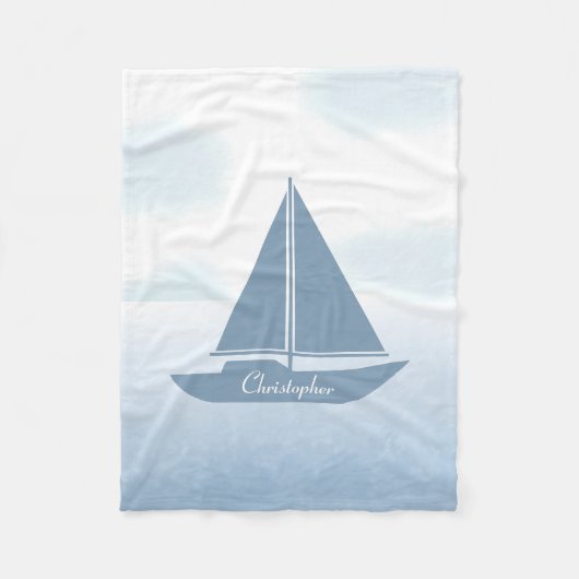 Zeilboot Blauw Aquarel Fleece Deken (Voorkant)