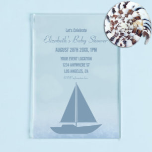 Zeilboot Blauw Aquarel Jongens Baby Shower Acryl Uitnodigingen